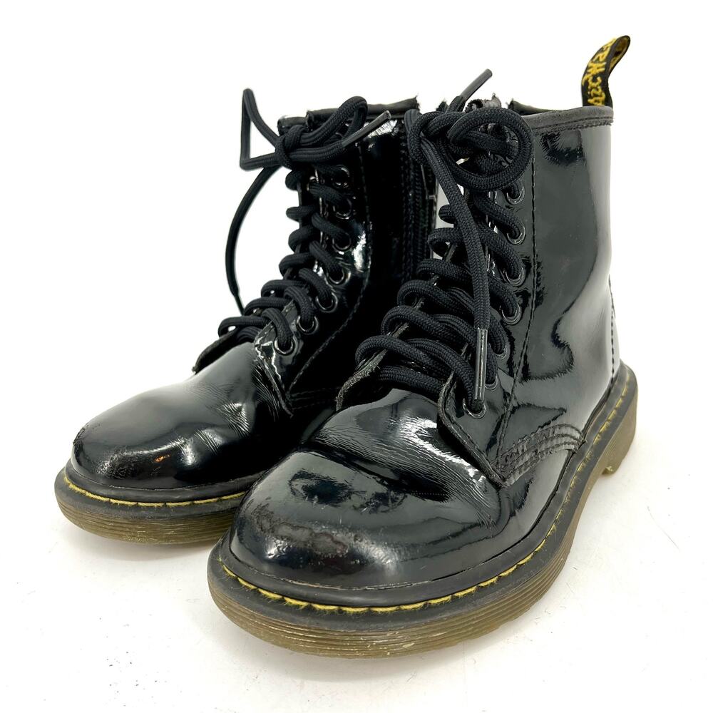 Dr Martens black patent leather YOUTH Delaney Lace‎ up boots (12)